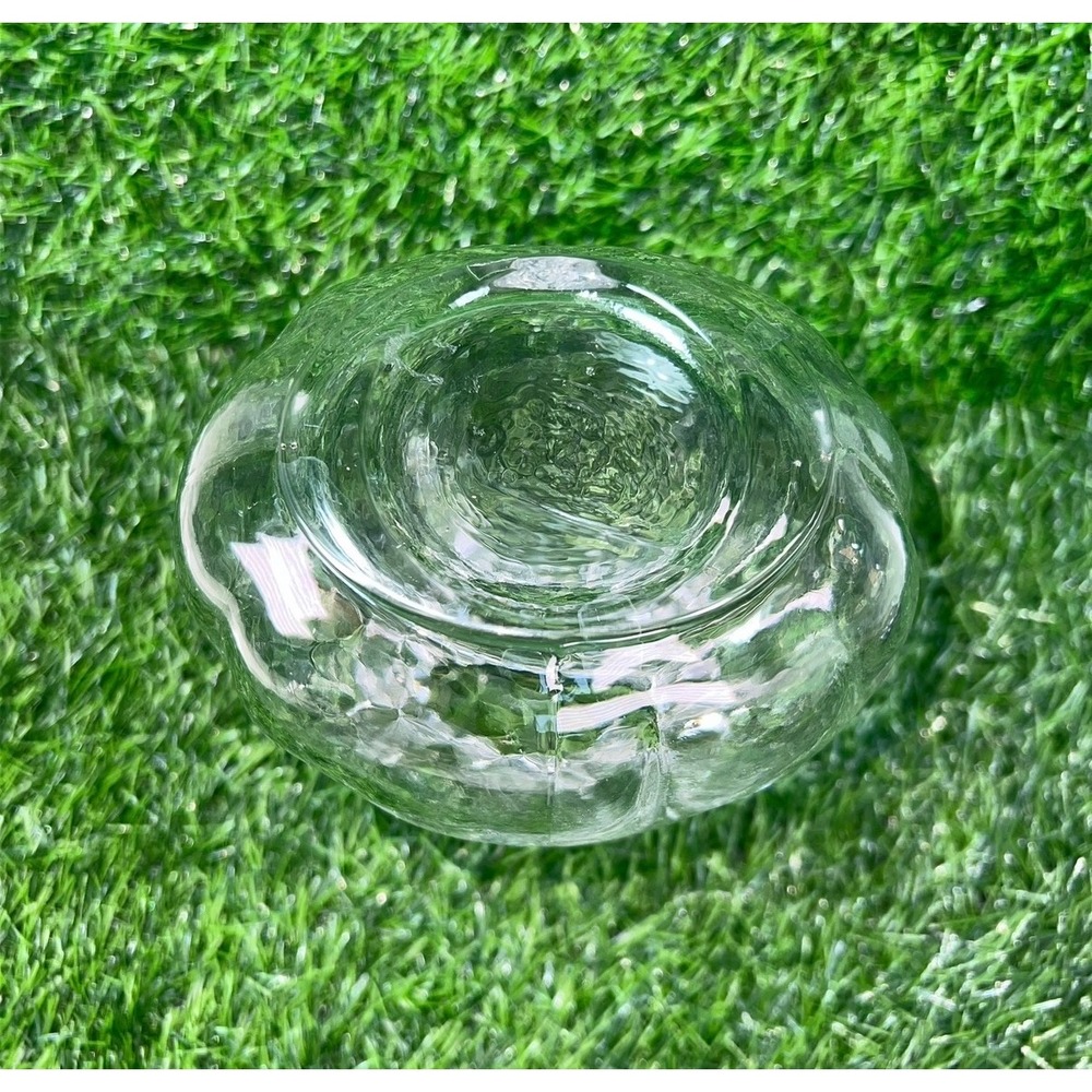 Clear Glass Drawstring Bag Pouch Vase Ruffled Rim Ribbed Texture 7in - Picture 8 of 14